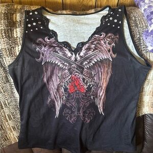 Black Winged Graphic Tank Top